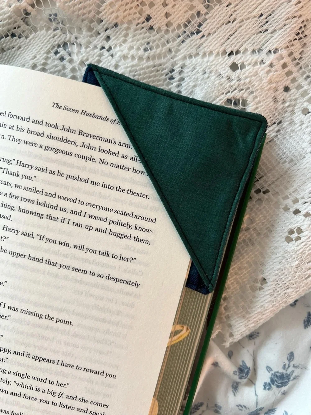 Handmade Navy Green Tartan Plaid Corner Bookmark Set